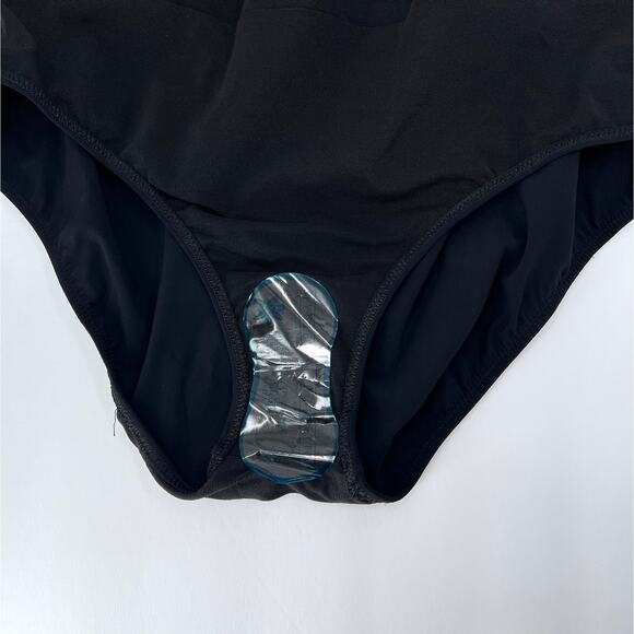 PROFILE BY GOTTEX Lets Twist One Piece Swimsuit Women 16 Black Gray V Neck Tank - Picture 11 of 16